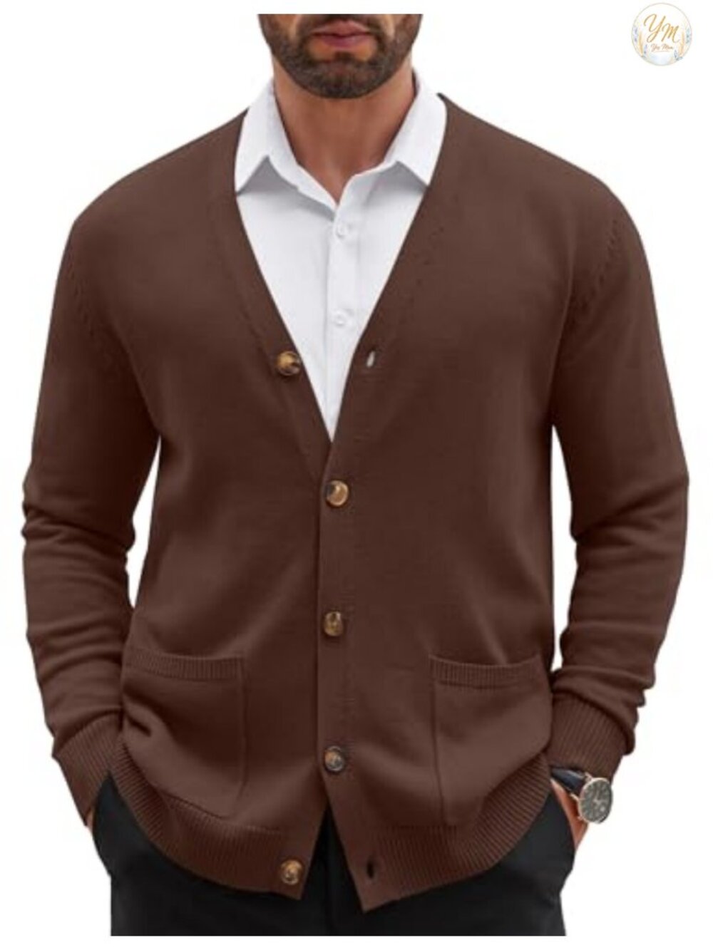 Mens Cardigan Sweater V Neck Button Slim Fit Lightweight Ribbed Pockets Casual